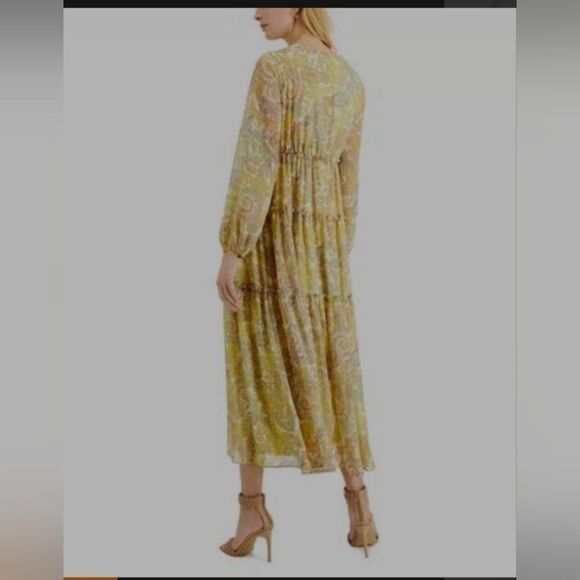 NWT TAYLOR DRESS Paisley Long Sleeve Tiered Dress In Yellow Size 14 - Picture 5 of 6